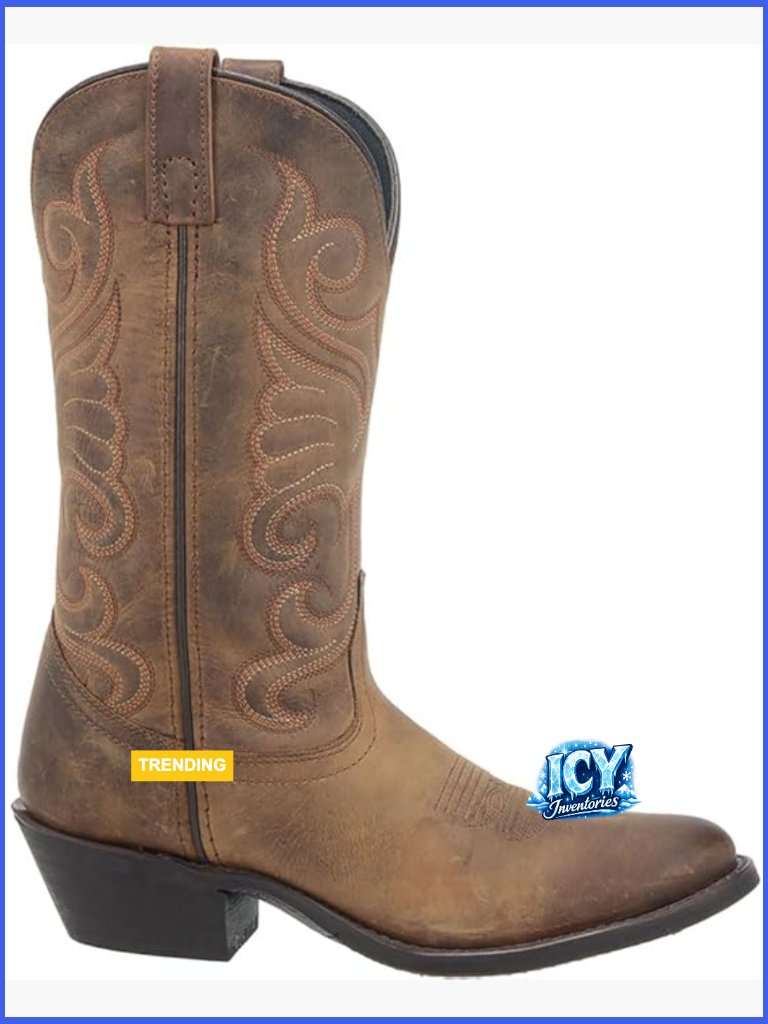 Mid Calf Embroidered Round Toe Casual Boots Low Heel 1-2"